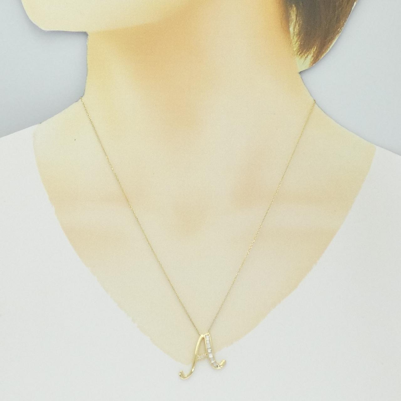 K18YG Initial A Diamond Necklace 0.15CT