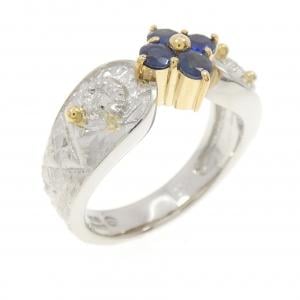 PT900/K18YG フラワー サファイヤ リング 0.56CT