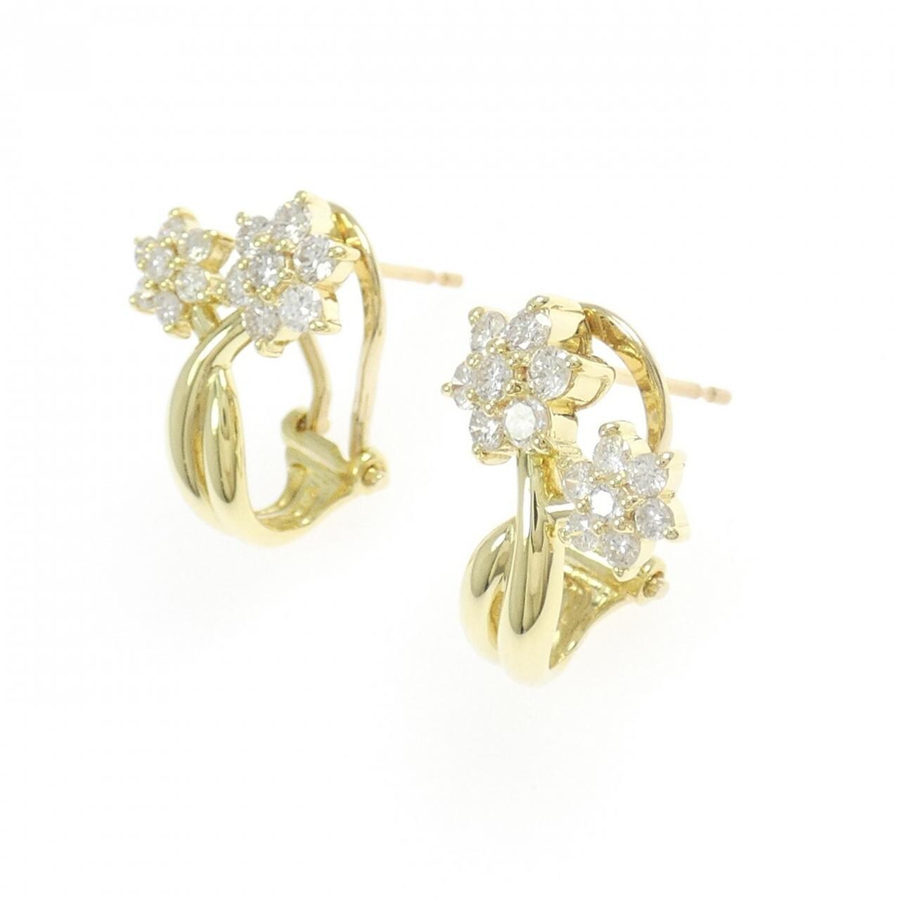 K18YG フラワー ダイヤモンド ピアス 0.72CT