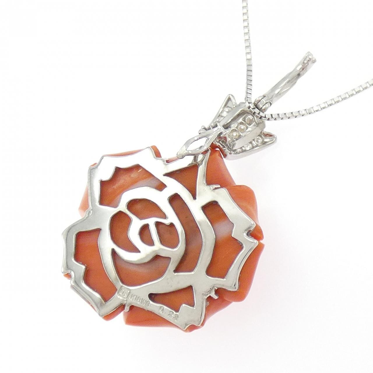 K18WG ローズ サンゴ ネックレス