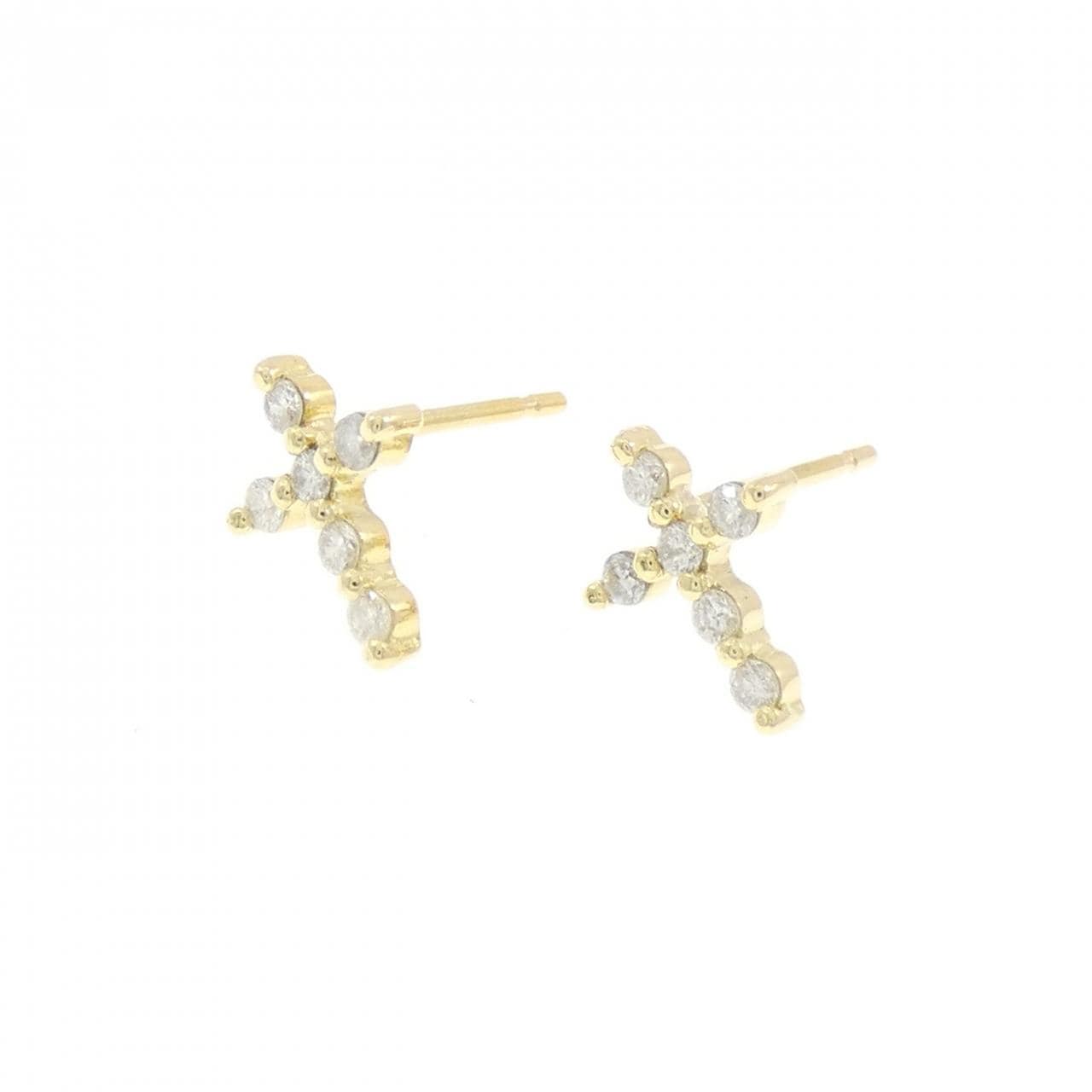 K18YG クロス ダイヤモンド ピアス 0.20CT