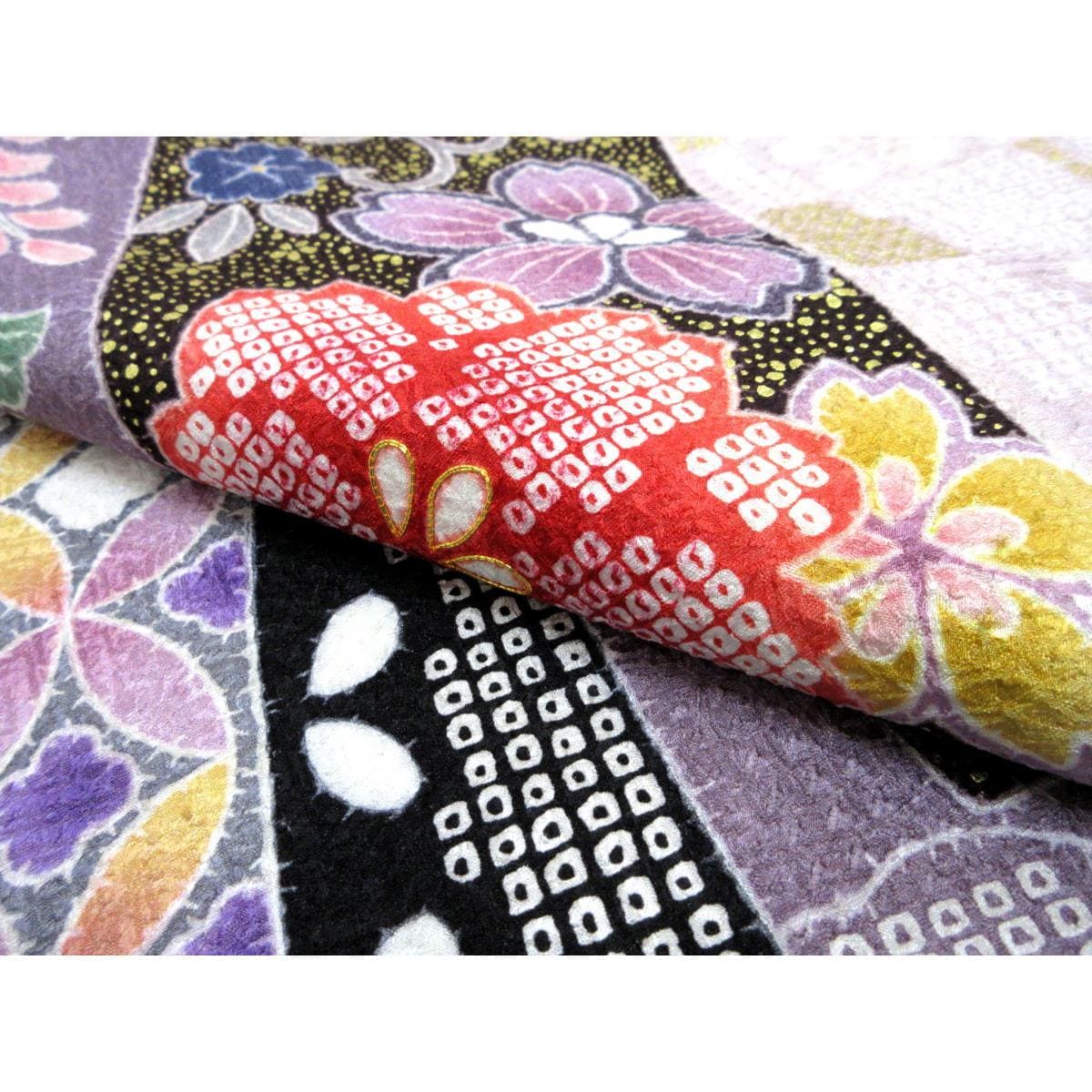 振袖　友禅金彩加工　刺繍入り　きもの・長襦袢　２点セット　身幅Ｌ寸