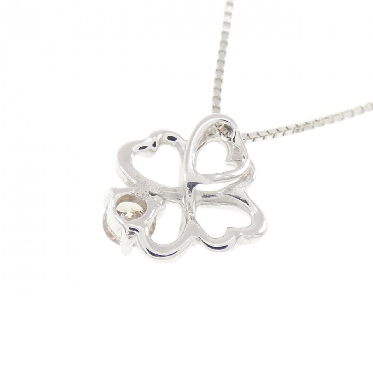 K10WG クローバー ダイヤモンド ネックレス 0.10CT