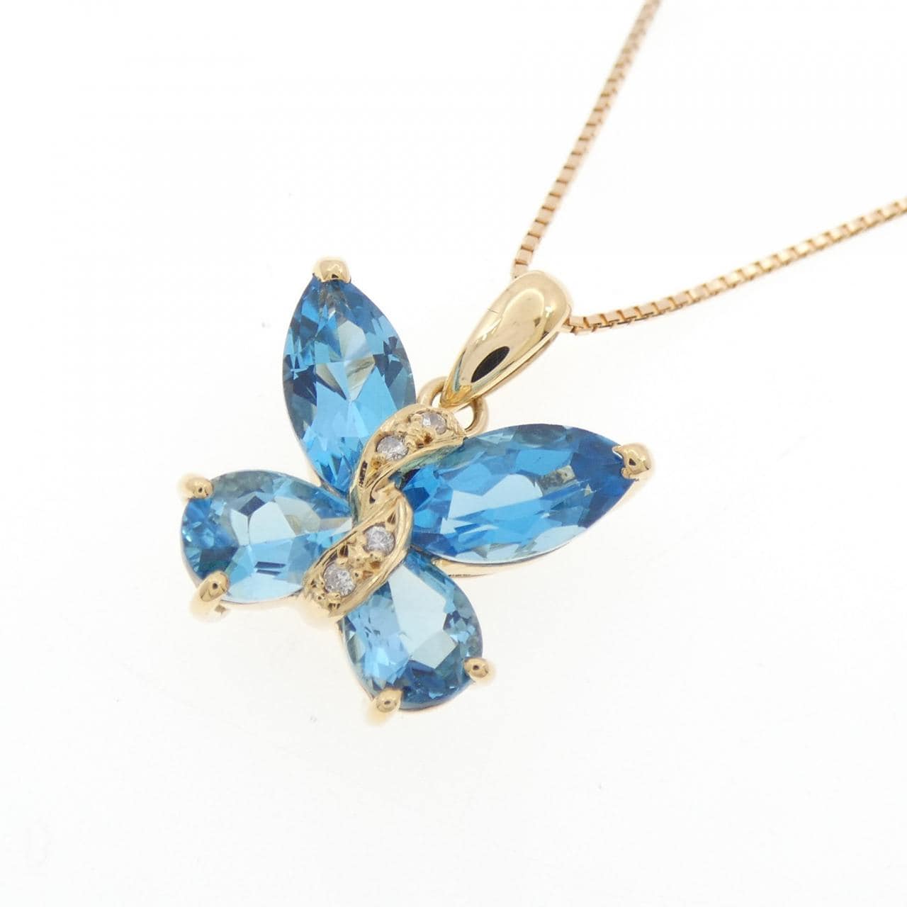 K18YG/K18PG バタフライ ブルートパーズ ネックレス