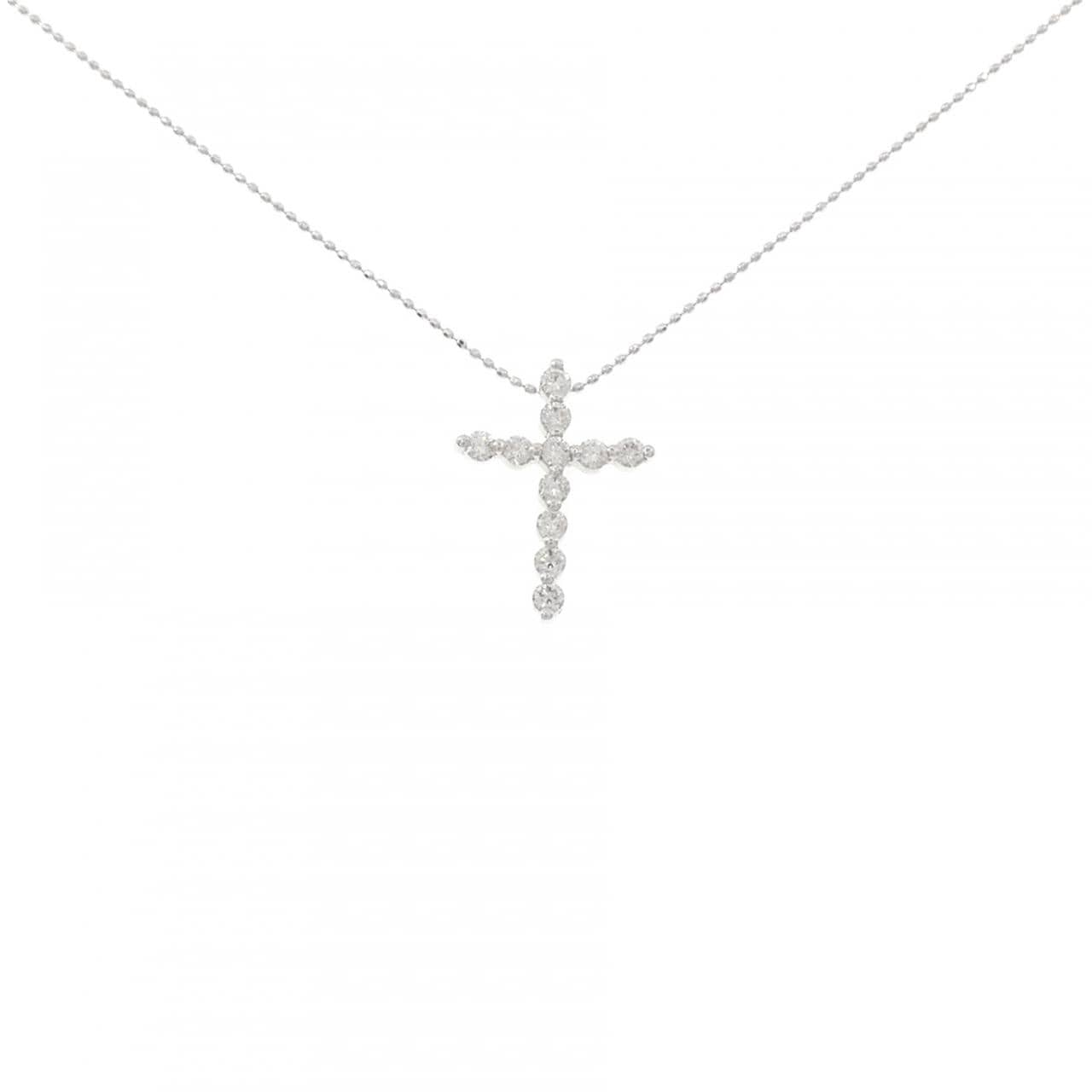 K18WG クロス ダイヤモンド ネックレス 0.50CT