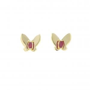 【新品】K18YG バタフライ ルビー ピアス 0.08CT