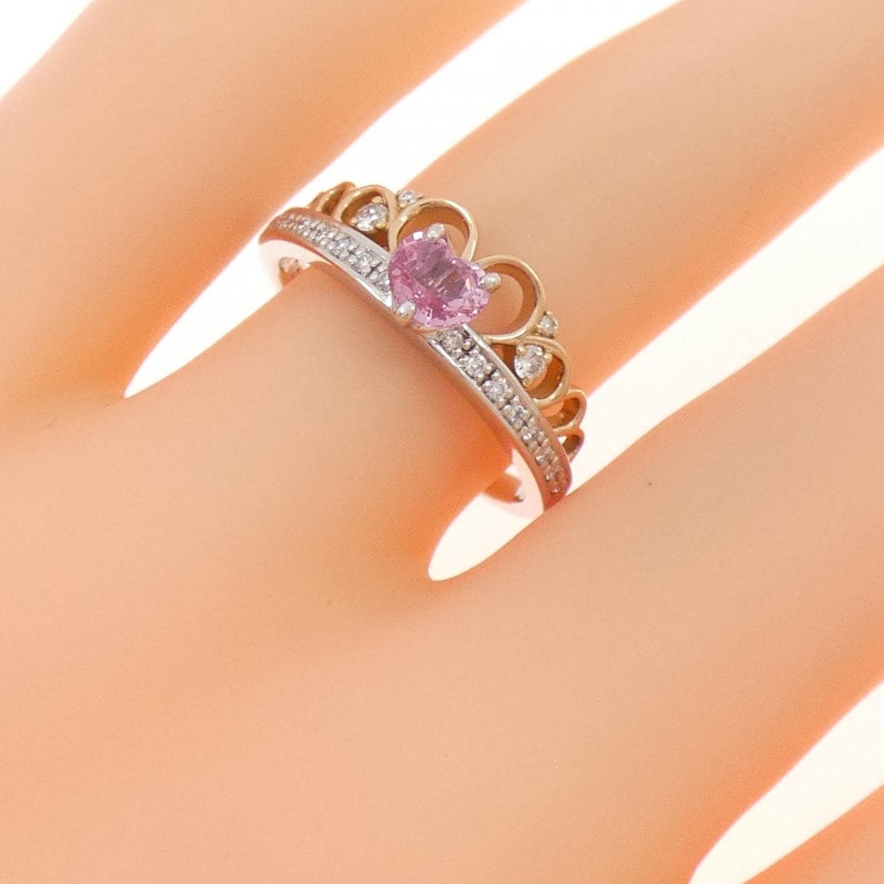 PT950/K18PG ハート サファイヤ リング 0.367CT