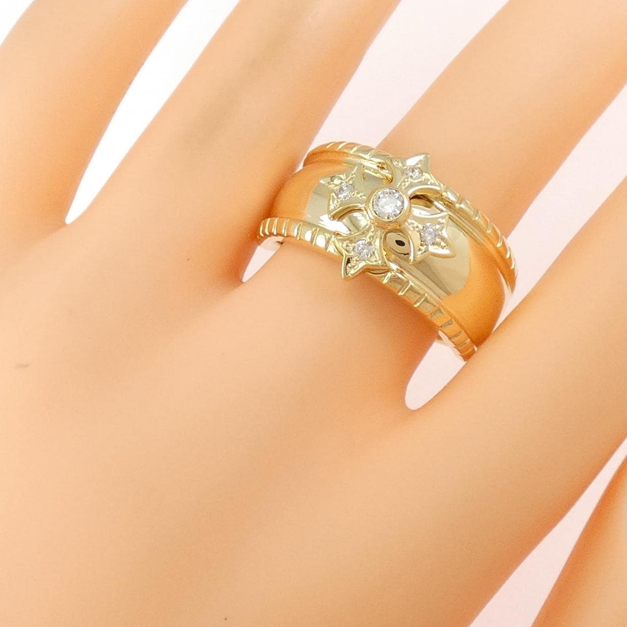 【新品】K18YG クロス ダイヤモンド リング 0.20CT