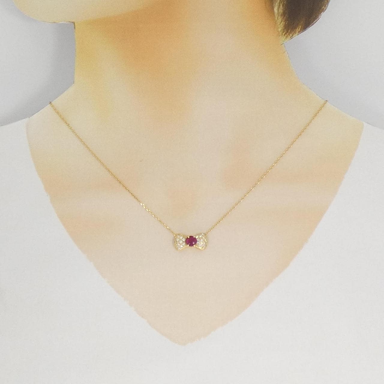 K18YG リボン ルビー ネックレス