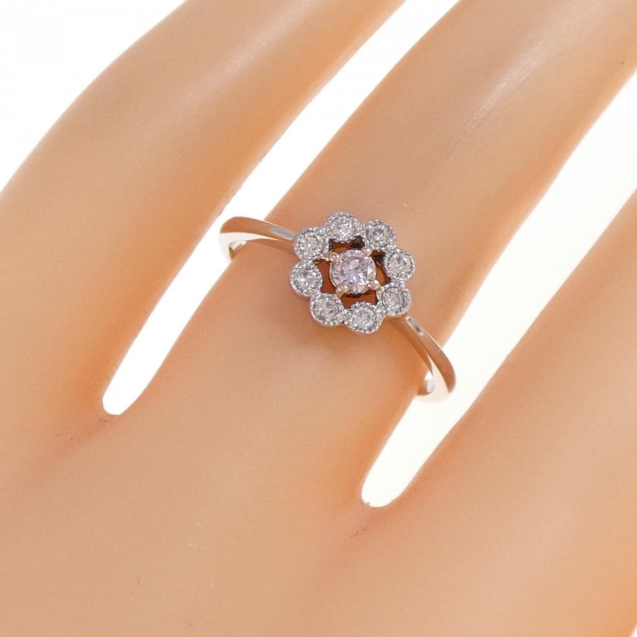 PT900/K18PG ピンクダイヤモンド リング 0.08CT