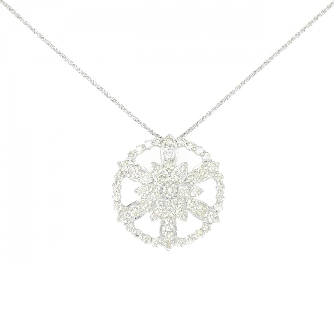 PT900/K18WG フラワー ダイヤモンド ネックレス 2.00CT