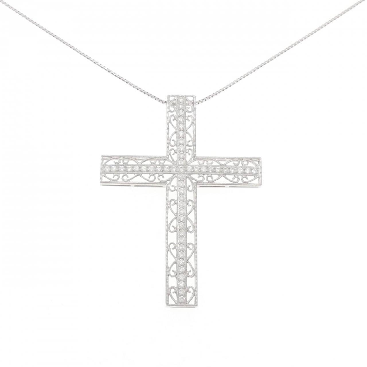K18WG クロス ダイヤモンド ネックレス 0.92CT