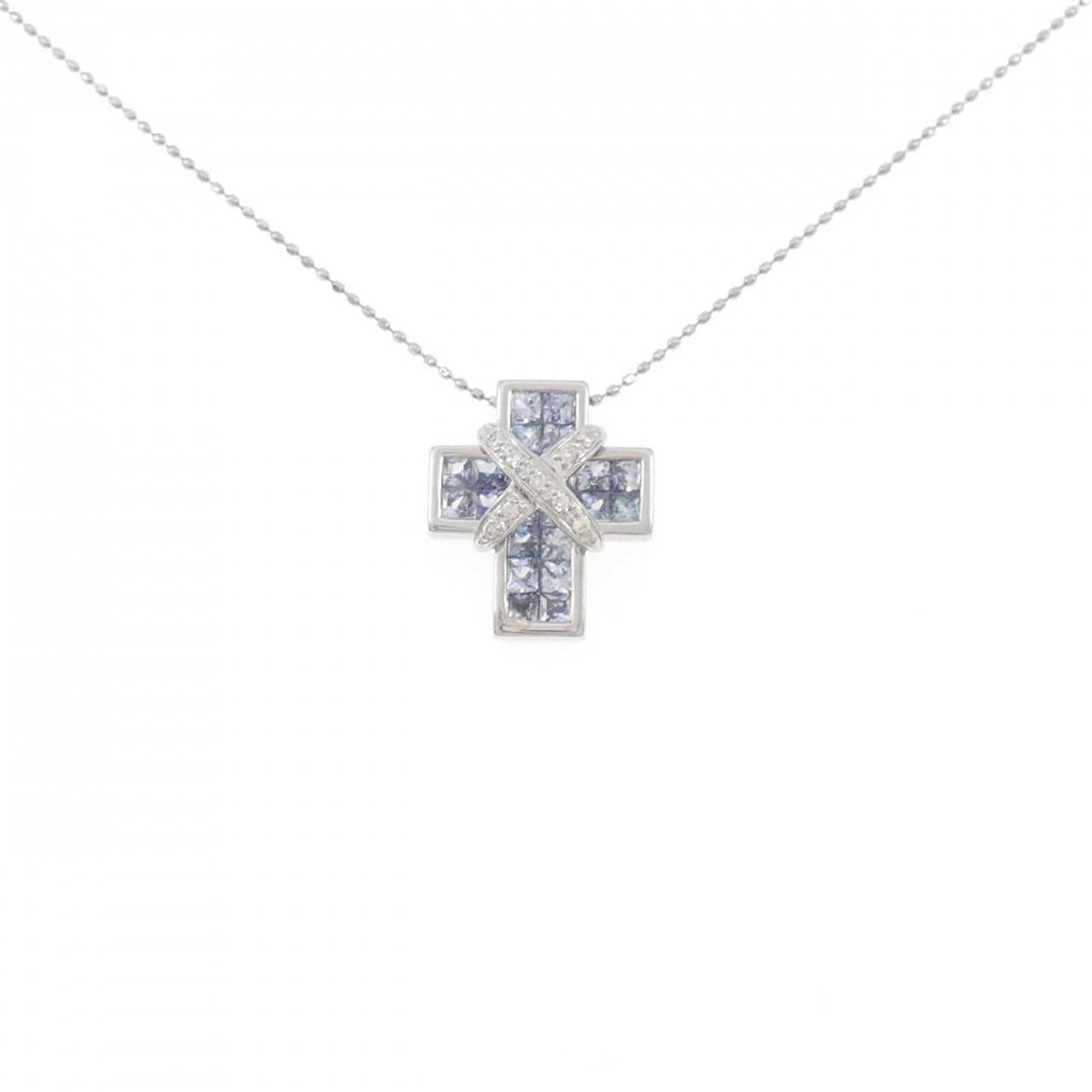 K18WG クロス サファイヤ ネックレス