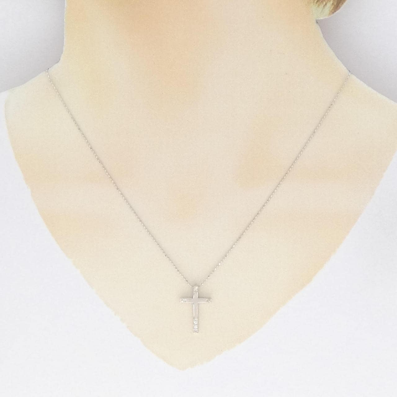 K18WG クロス ダイヤモンド ネックレス 0.10CT