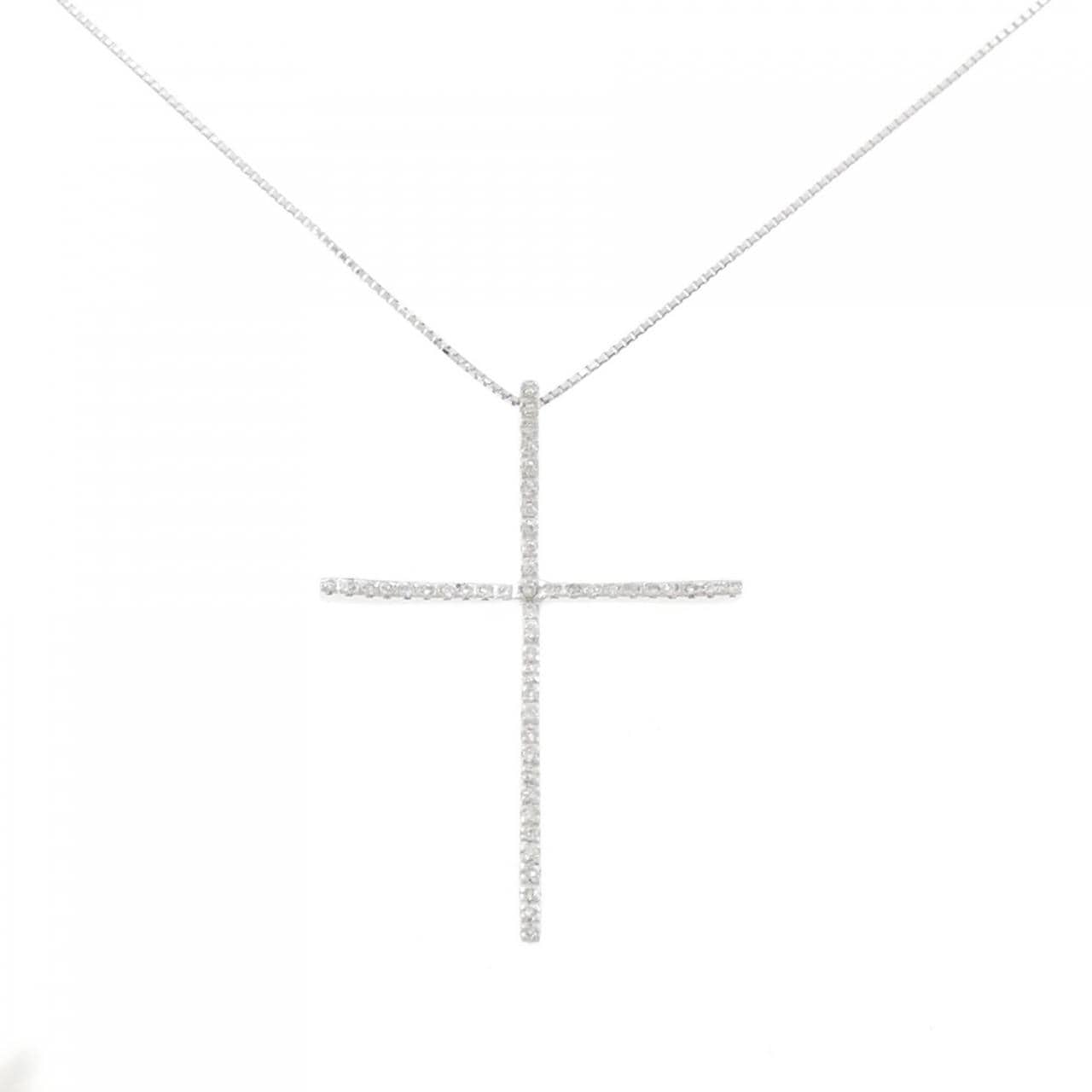 750WG/K18WG クロス ダイヤモンド ネックレス 0.19CT