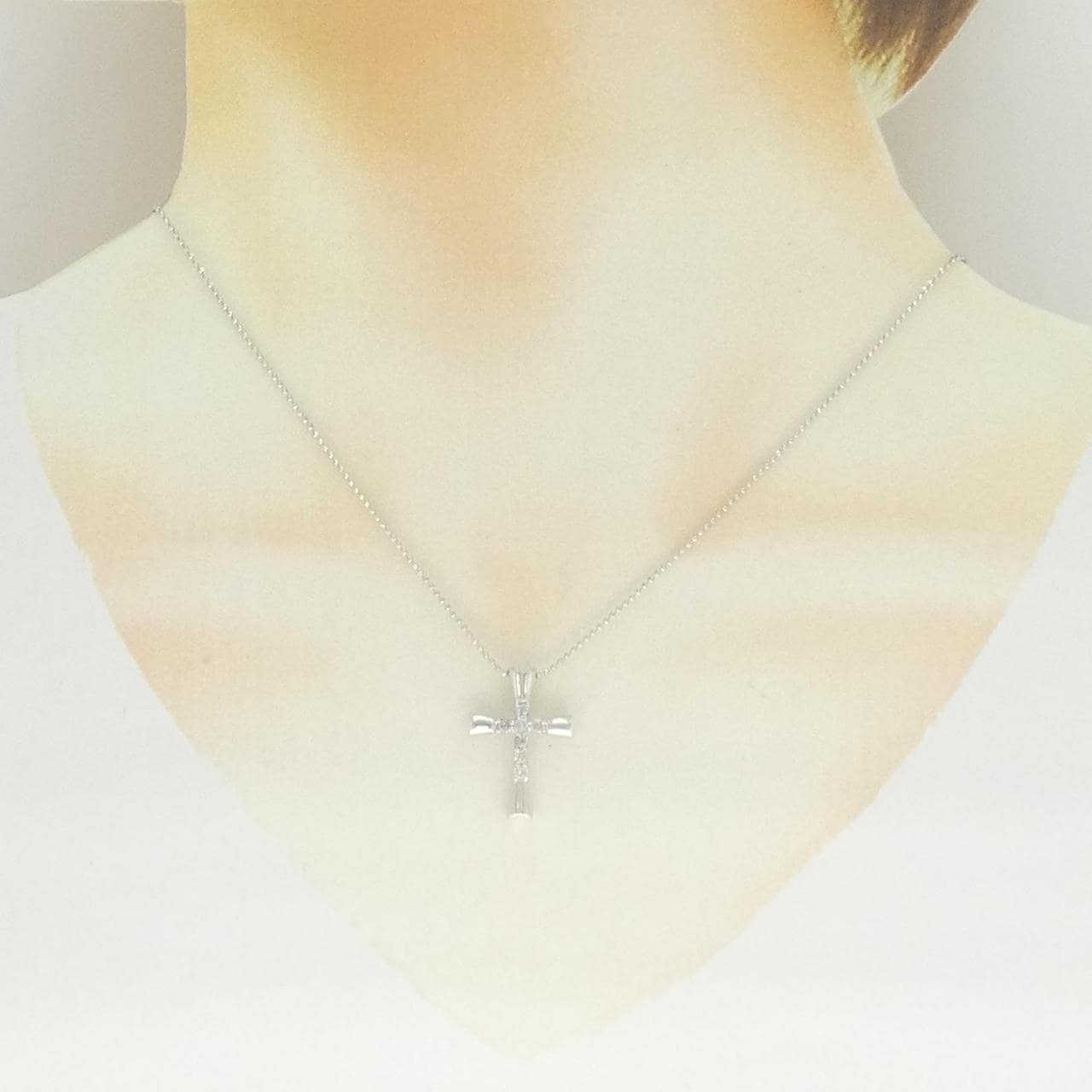 K18WG クロス ダイヤモンド ネックレス 0.30CT