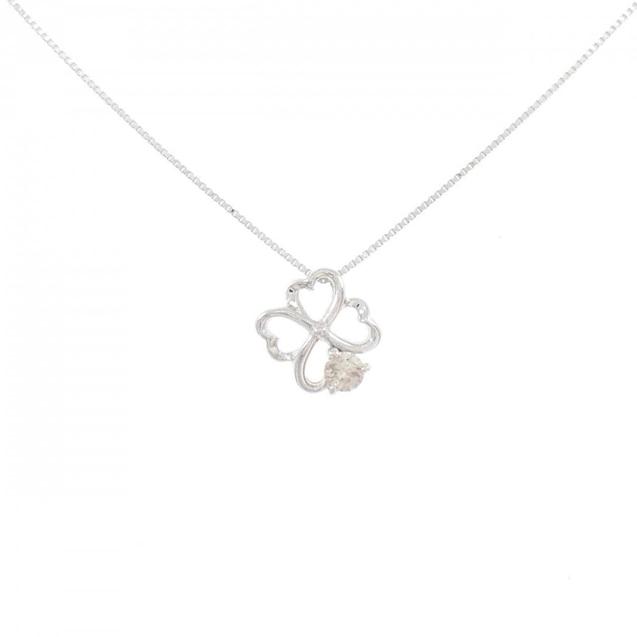 K10WG クローバー ダイヤモンド ネックレス 0.10CT
