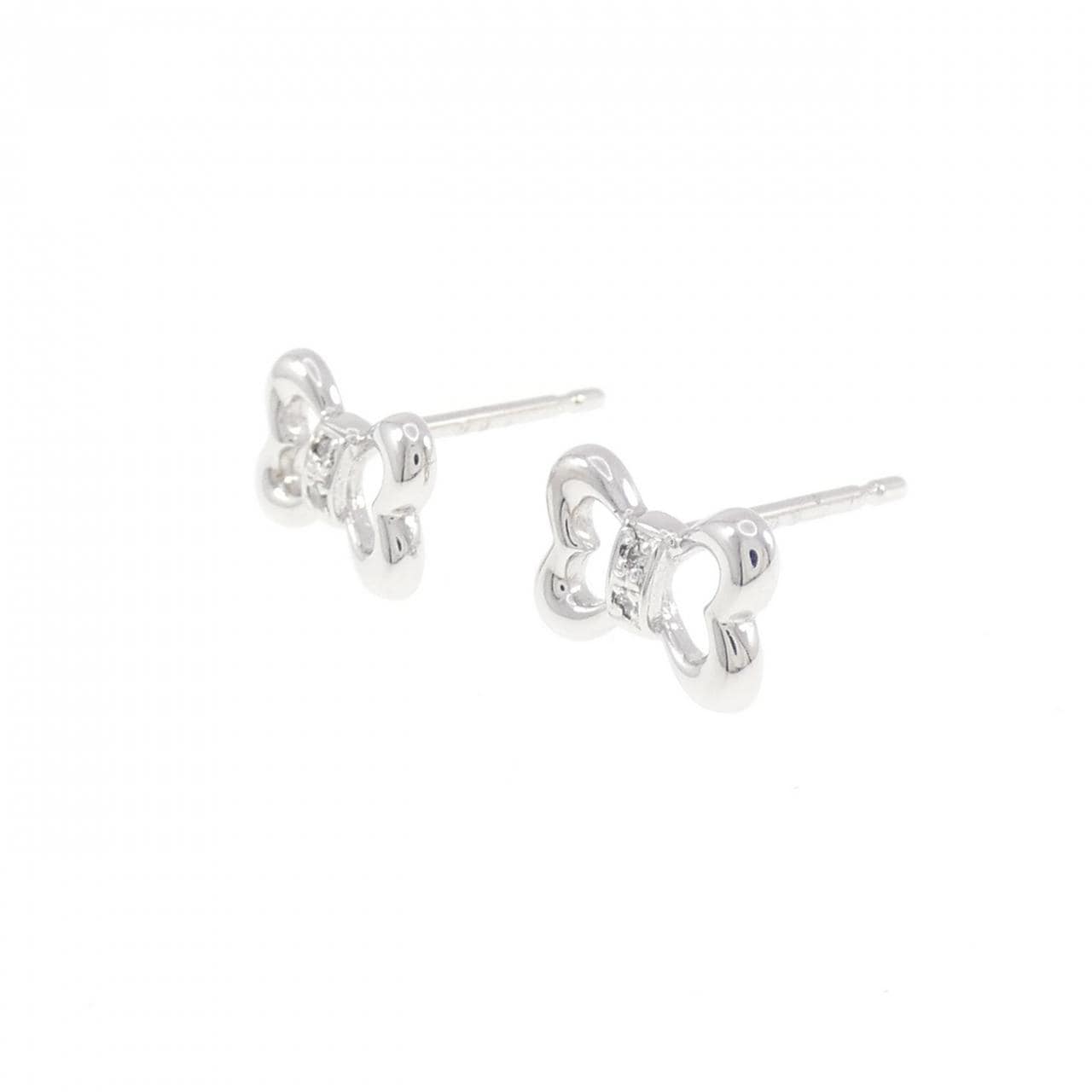 K18WG リボン ダイヤモンド ピアス 0.02CT
