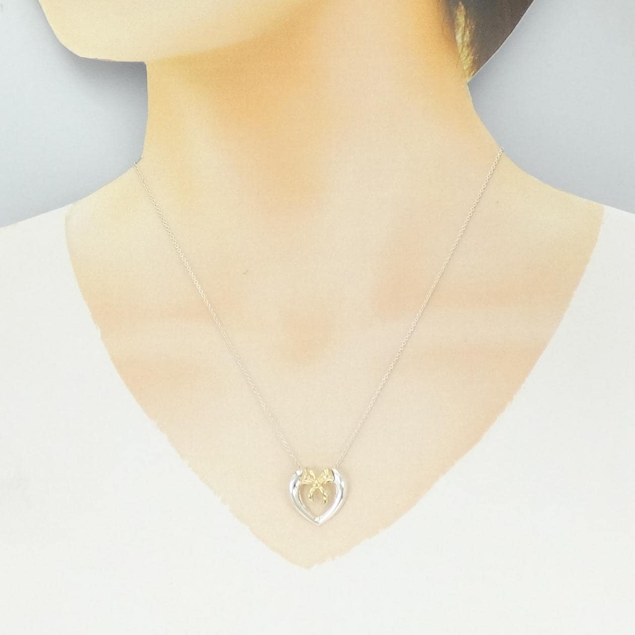 【ヴィンテージ】ティファニー ハート×リボン 925/750YG ネックレス