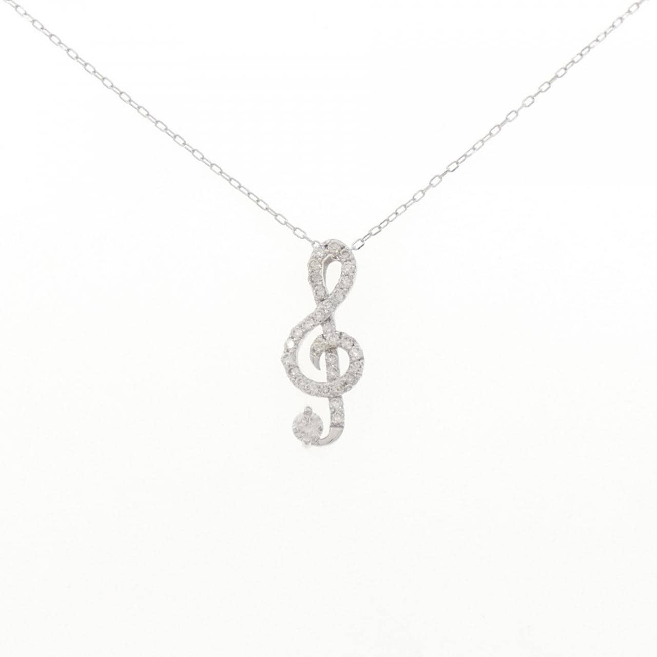 K18WG ト音記号 ダイヤモンド ネックレス 0.11CT