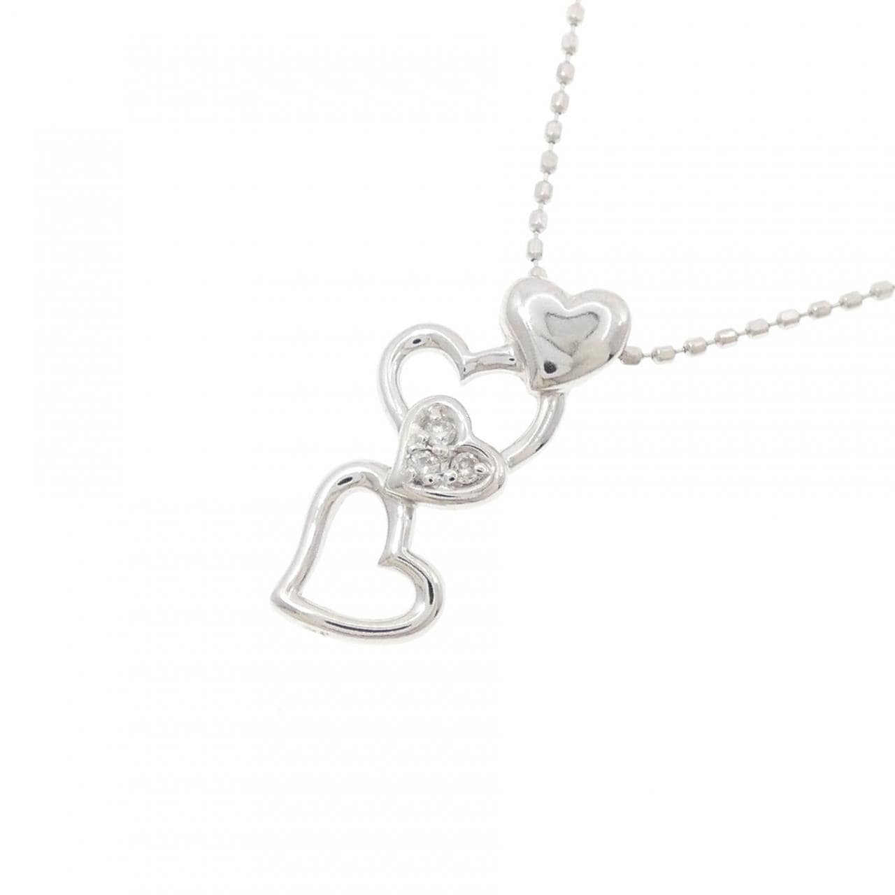 K18WG ハート ダイヤモンド ネックレス 0.02CT