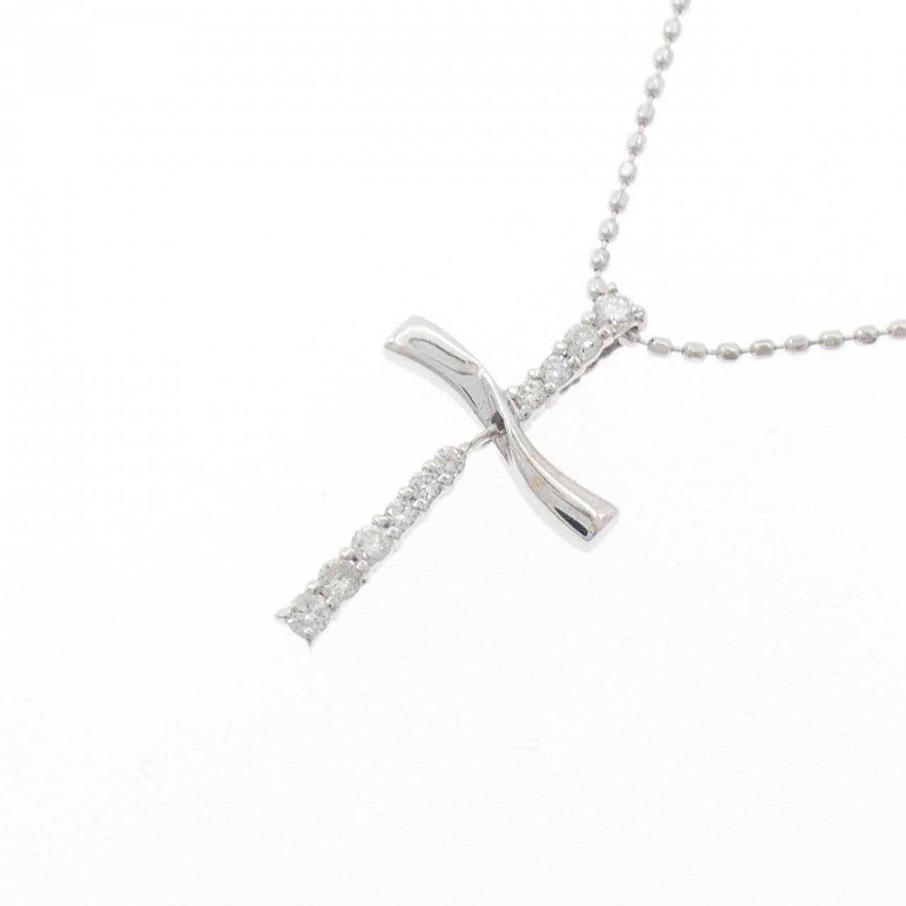 K18WG クロス ダイヤモンド ネックレス 0.13CT