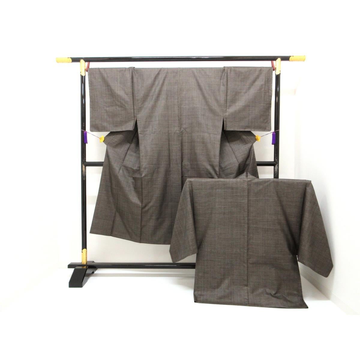 Men's pongee kimono and haori 2-piece set