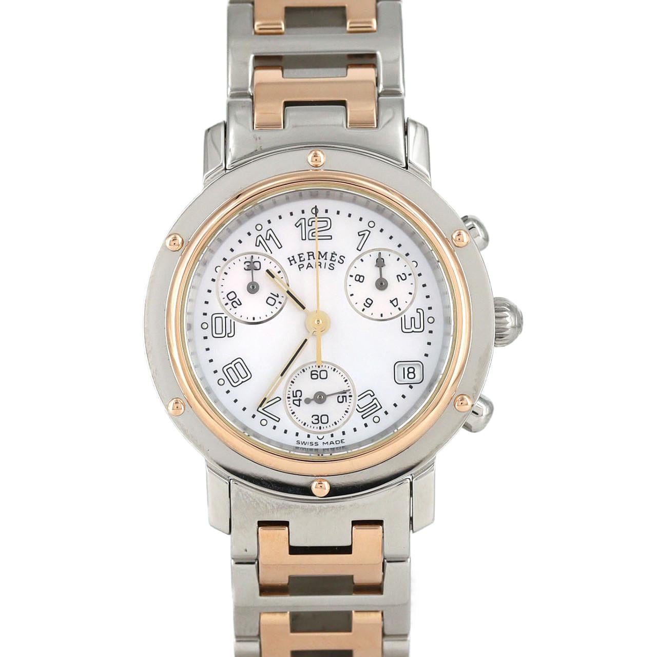 エルメス クリッパ-ナクレクロノグラフ PGコンビ CL1.321 SSxGP クォーツ