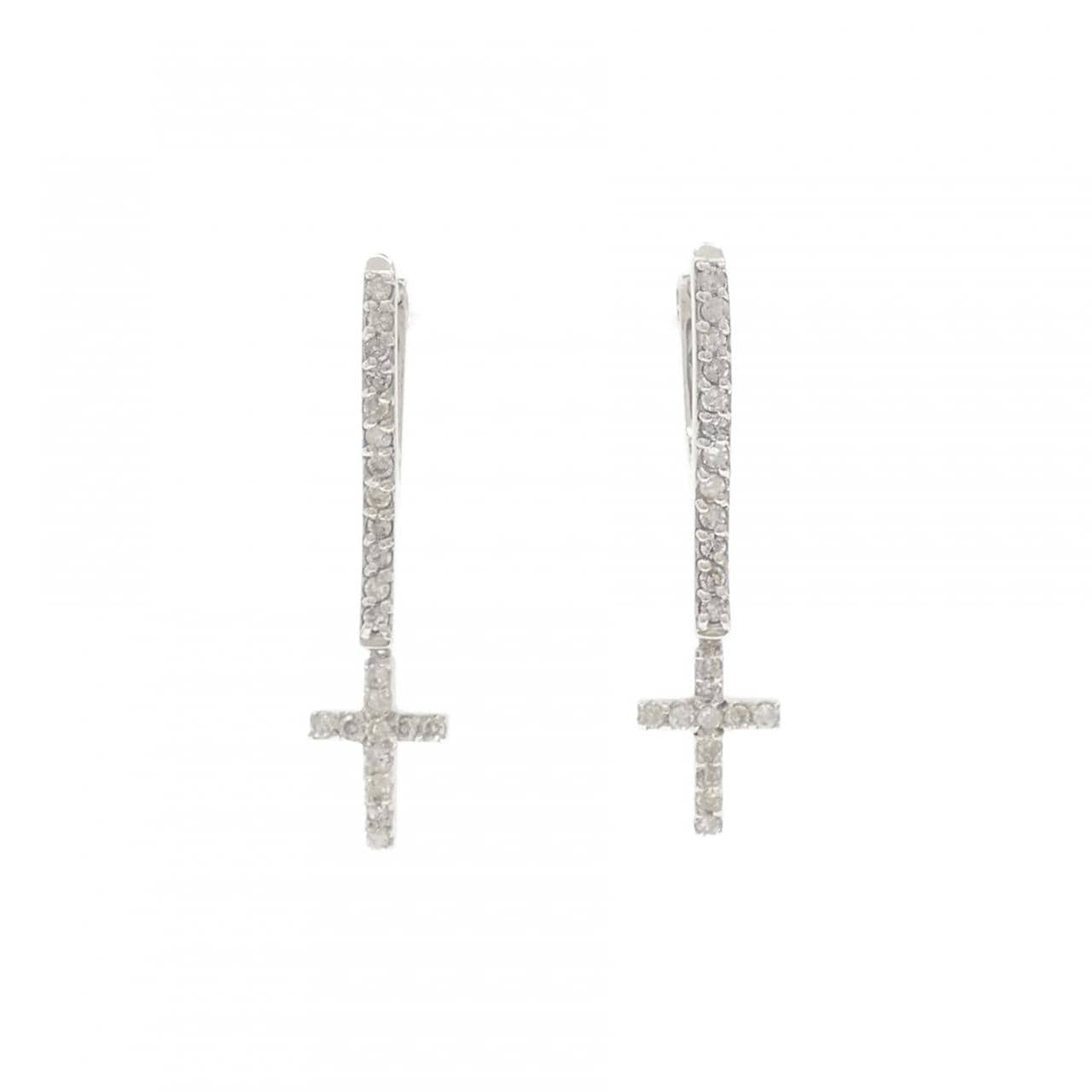K14WG クロス ダイヤモンド ピアス 0.42CT
