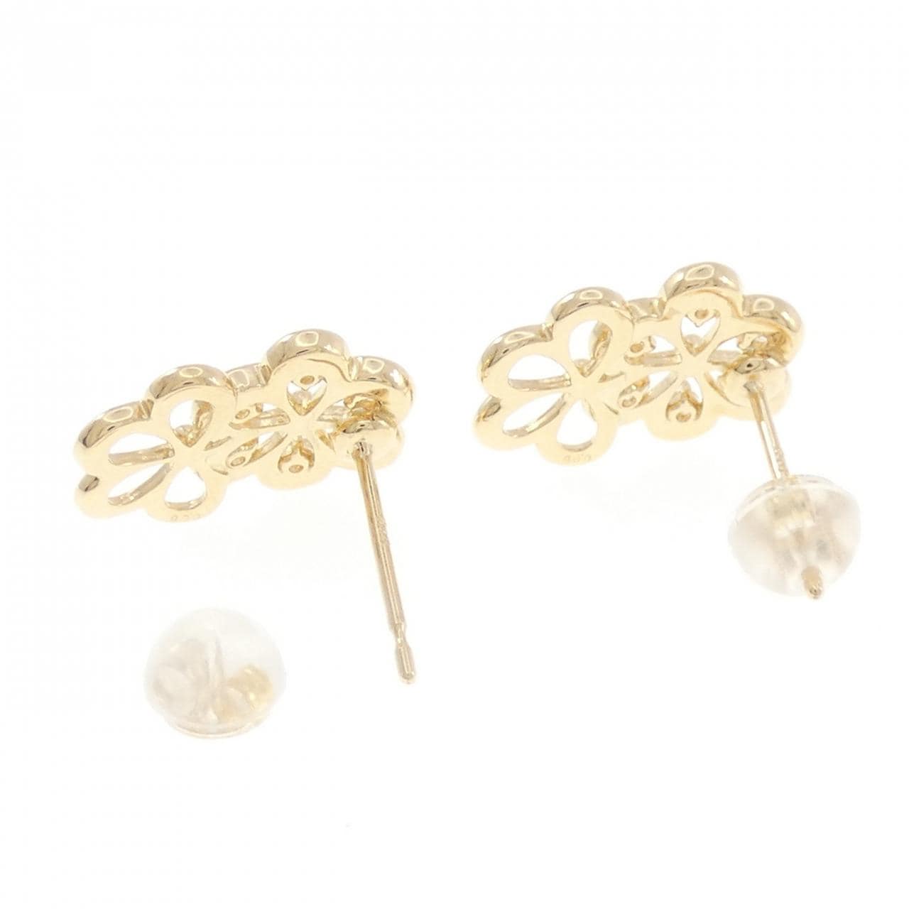 K18YG フラワー ダイヤモンド ピアス 0.16CT