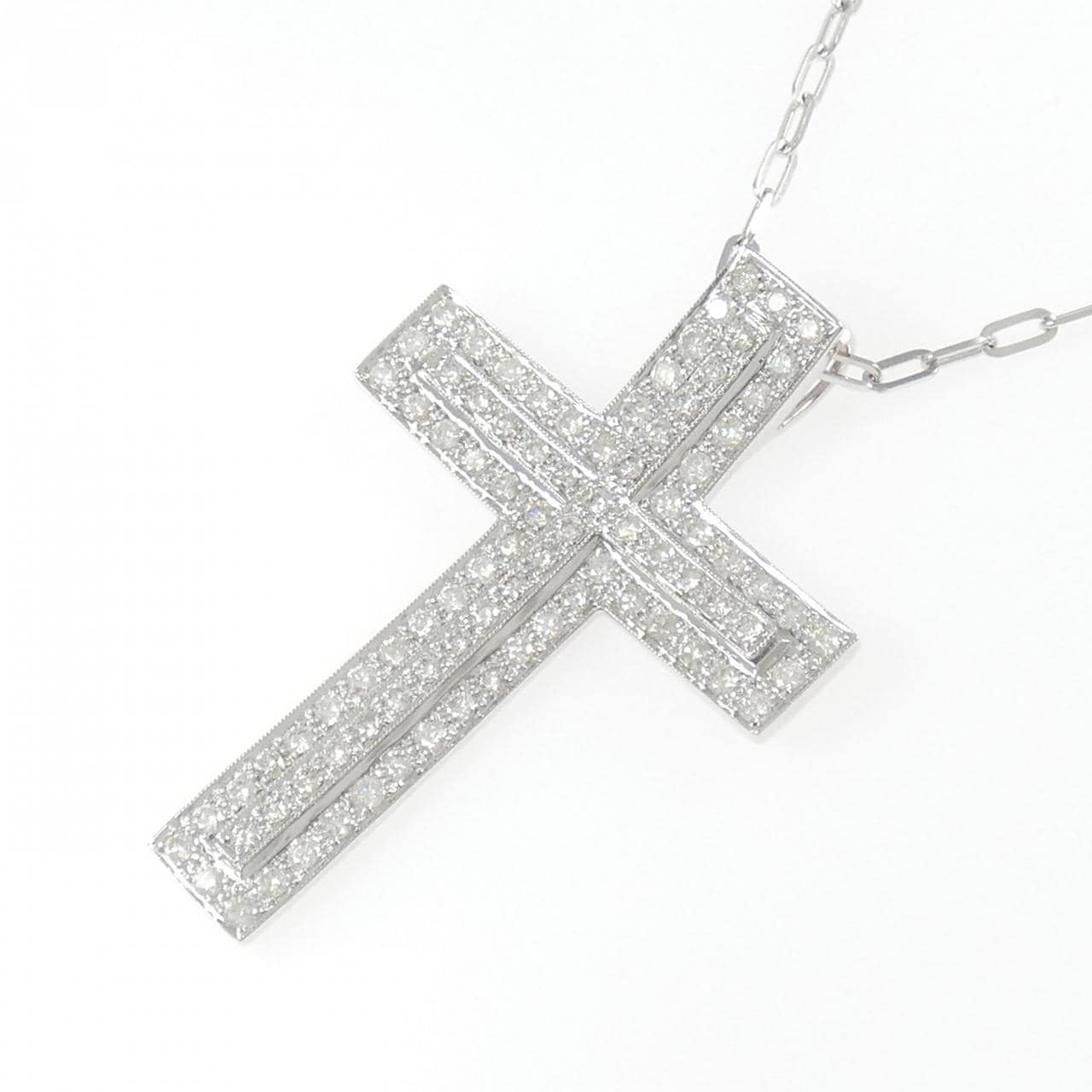 K18WG クロス ダイヤモンド ネックレス 2.60CT