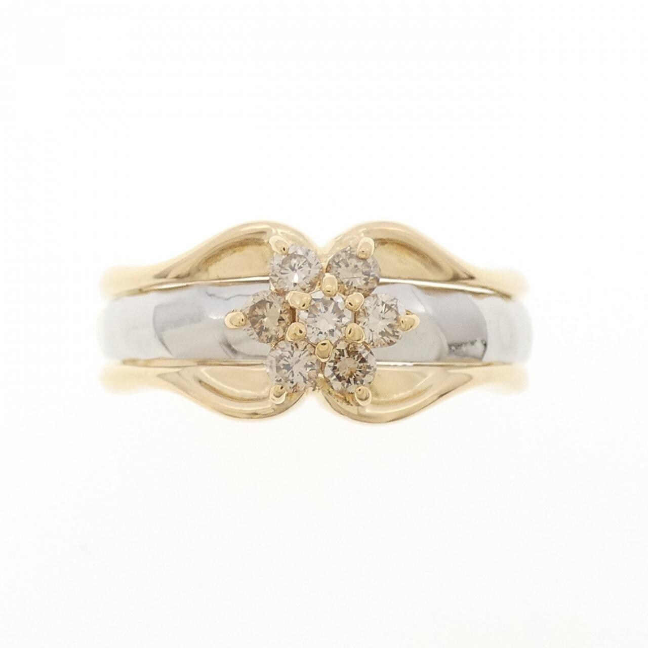 K18YG/PT900 フラワー ダイヤモンド リング 0.25CT