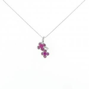 K18WG フラワー ルビー ネックレス 0.41CT