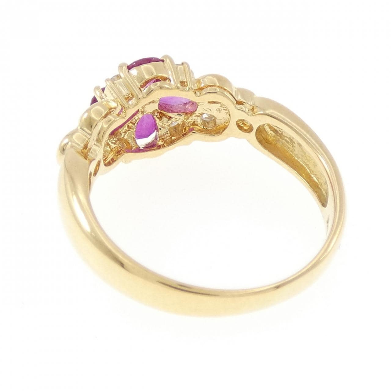 K18YG フラワー ルビー リング 0.80CT