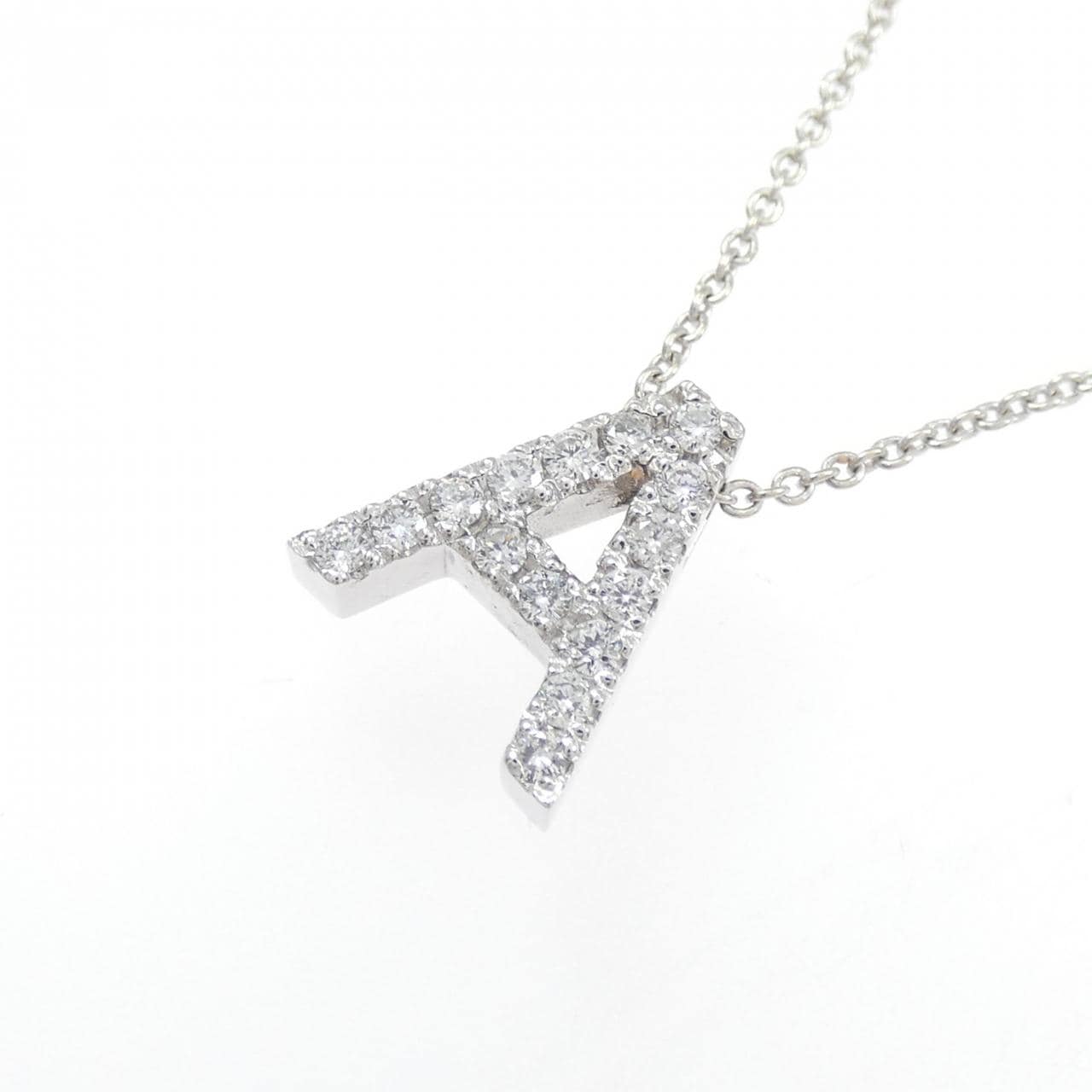 K18WG イニシャルA ダイヤモンド ネックレス 0.15CT
