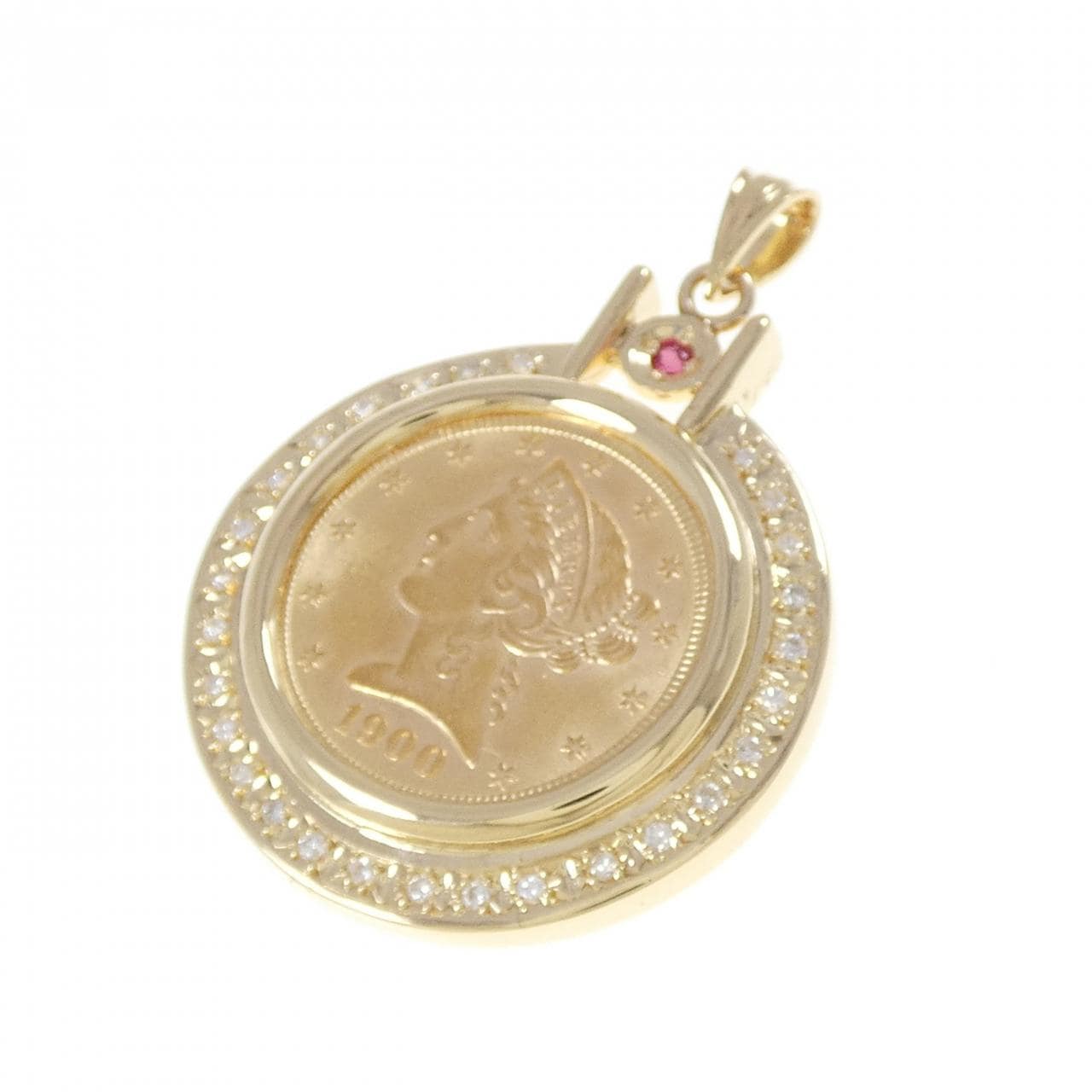 K18YG(枠) ルビー コイン ペンダント 0.06CT