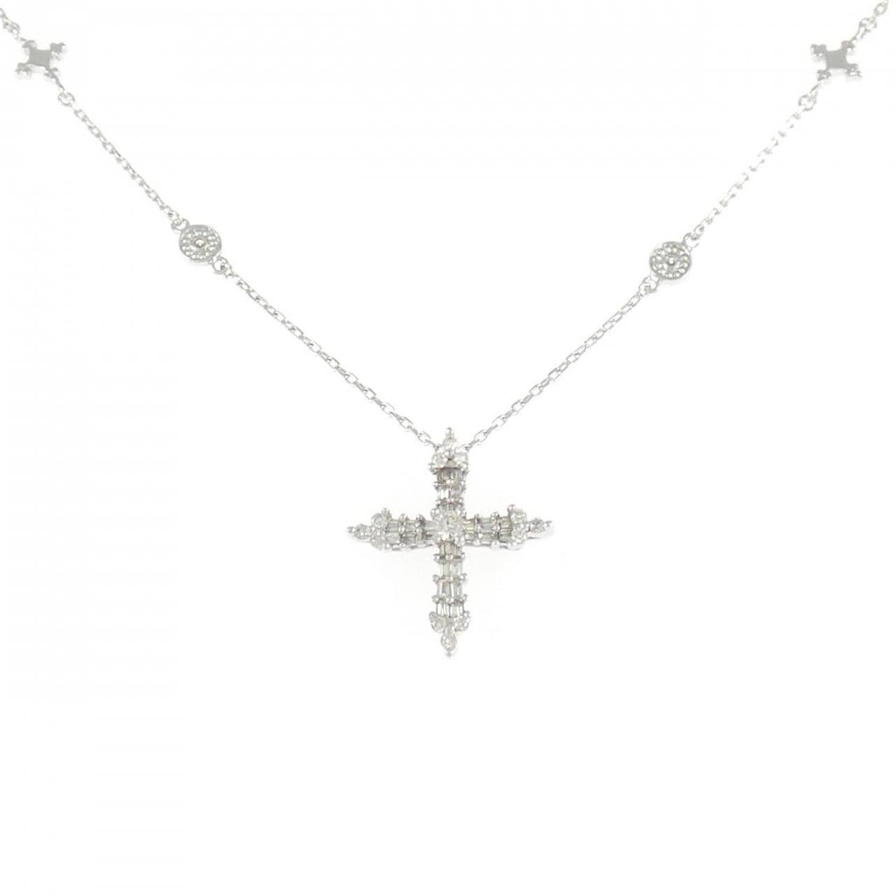 K18WG クロス ダイヤモンド ネックレス 0.21CT
