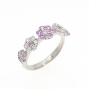 K18WG フラワー サファイヤ ピンキー リング 0.30CT