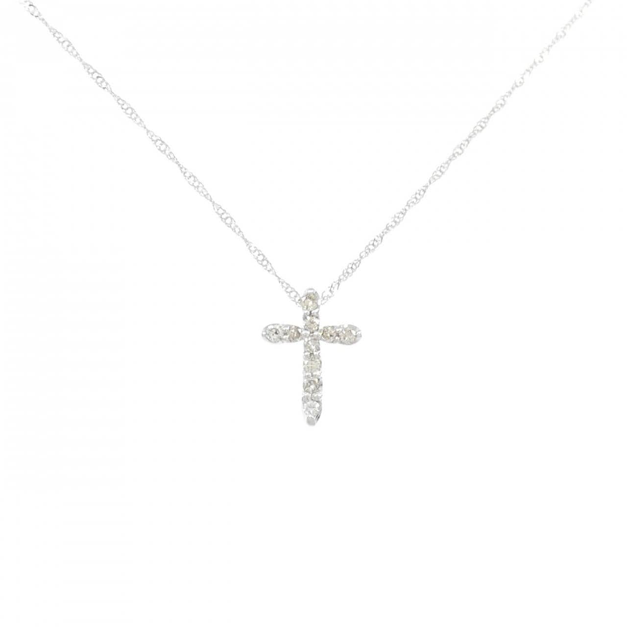 K14WG クロス ダイヤモンド ネックレス 0.15CT