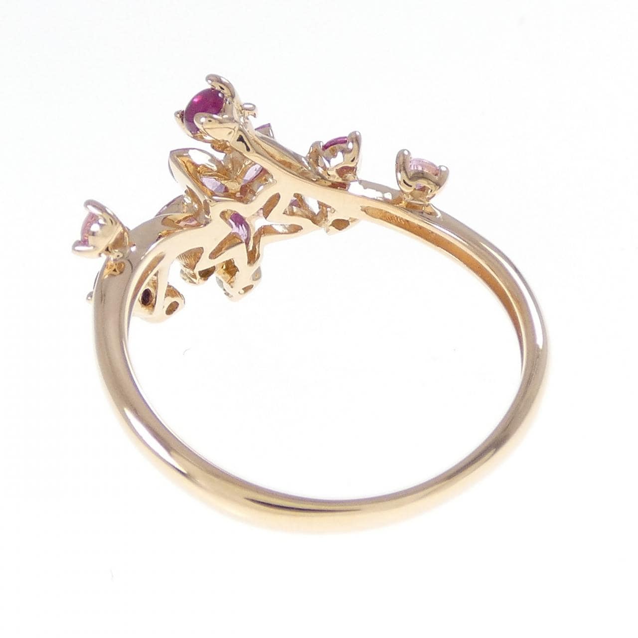 K18PG フラワー カラーストーン リング