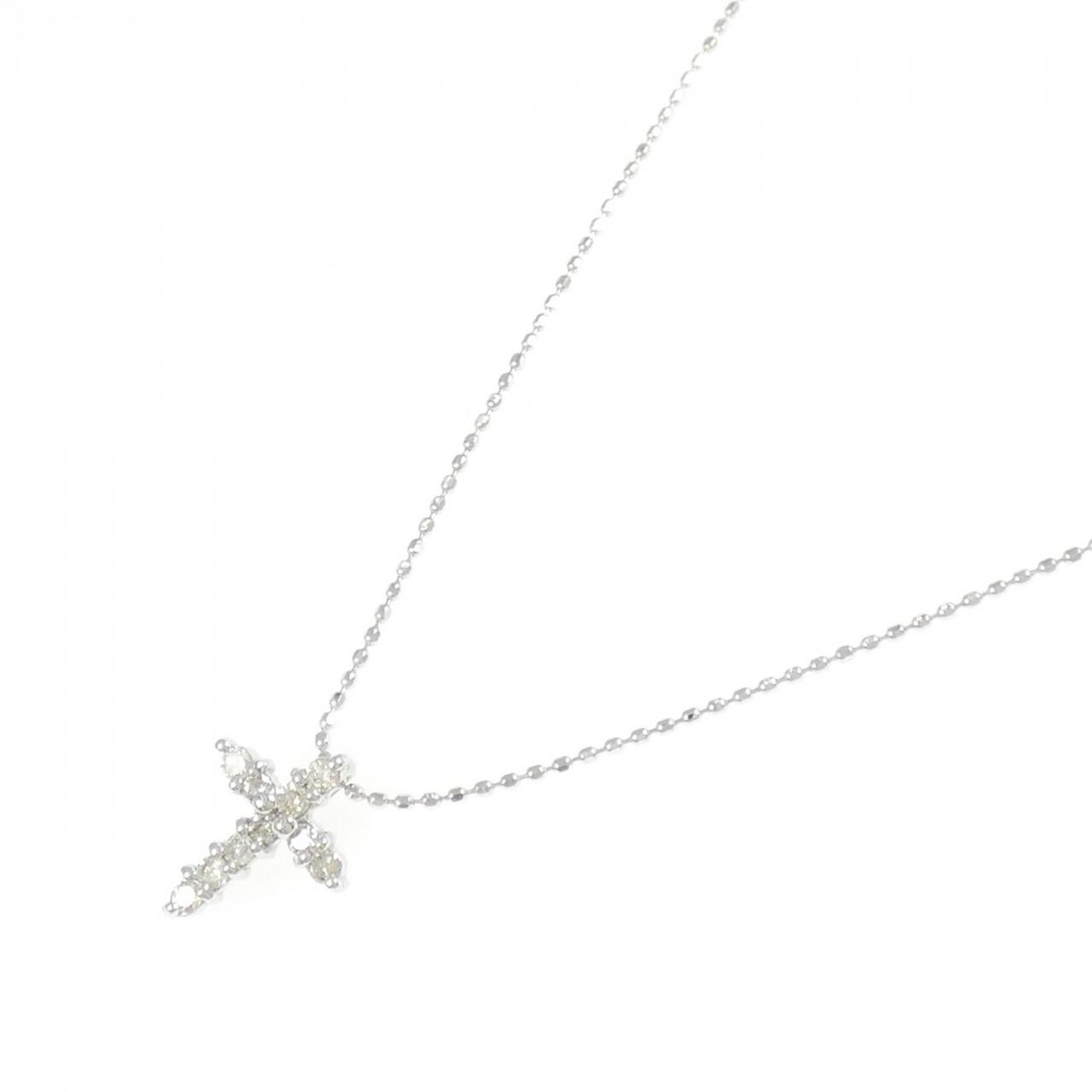 K18WG/750WG クロス ダイヤモンド ネックレス 0.15CT