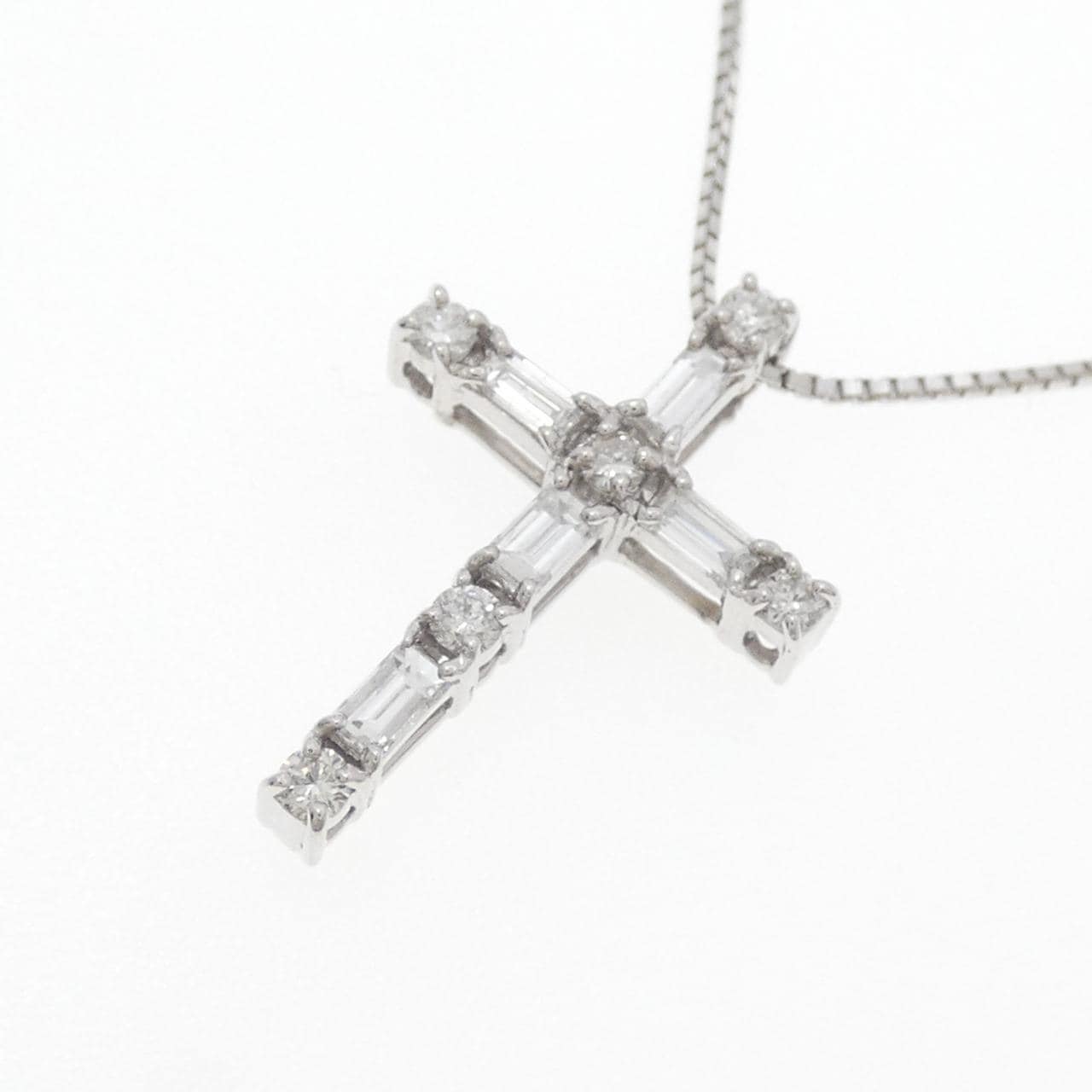 K18WG クロス ダイヤモンド ネックレス 0.53CT