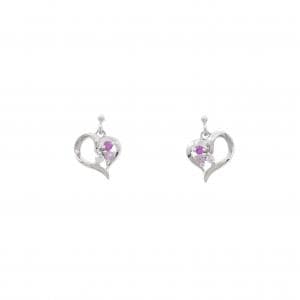 K10WG ハート サファイヤ ピアス 0.08CT