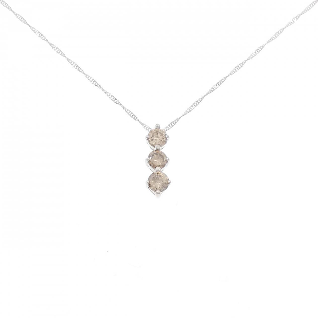 K18WG Three Stone Diamond Necklace 1.0CT