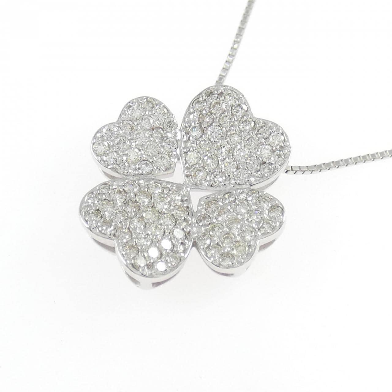 K18WG クローバー パヴェ ダイヤモンド ネックレス 0.70CT
