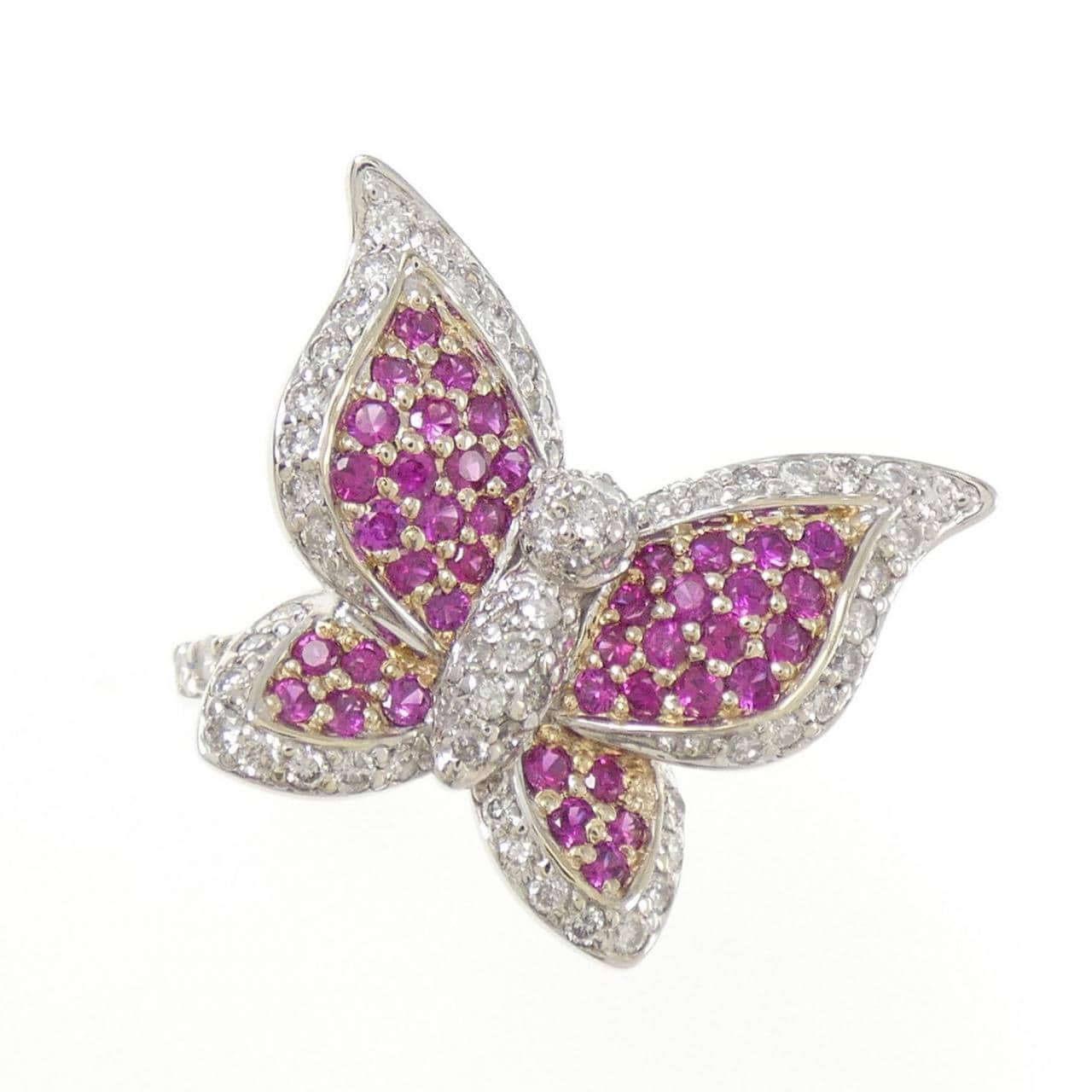 K18WG バタフライ ルビー リング 0.55CT