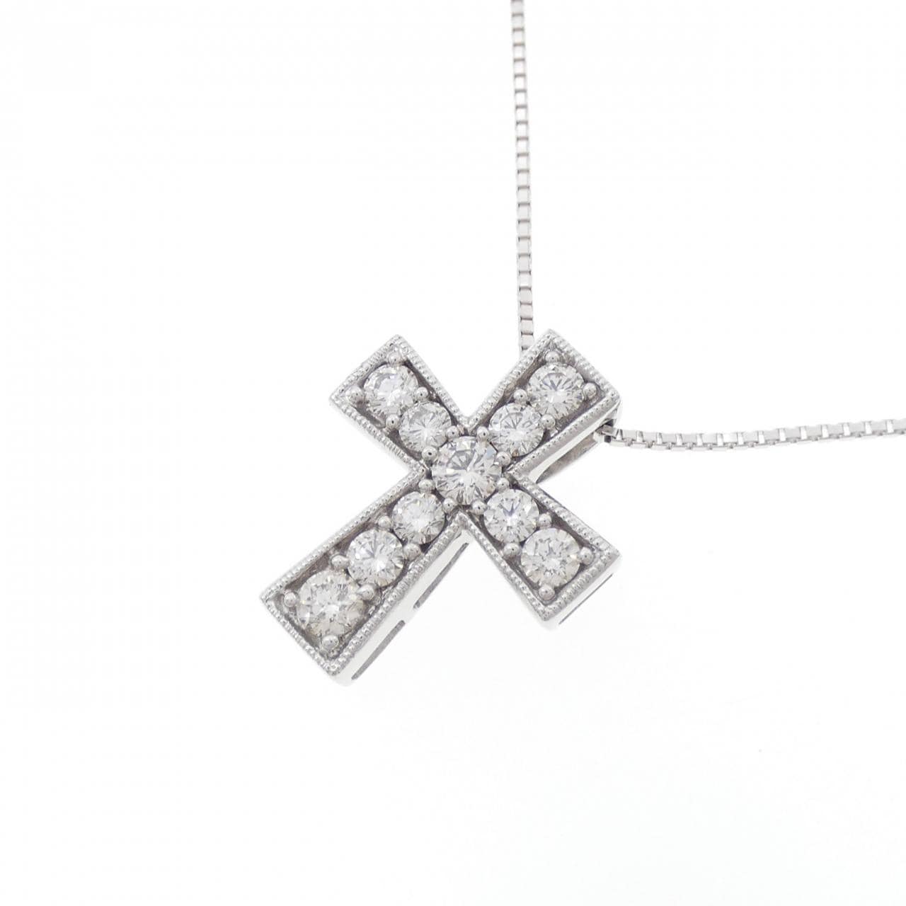K18WG クロス ダイヤモンド ネックレス 0.55CT