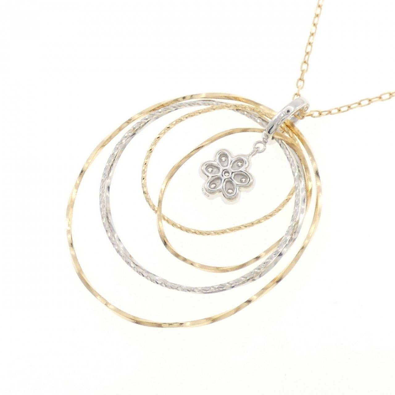 K18YG/K18WG フラワー ダイヤモンド ネックレス 0.25CT