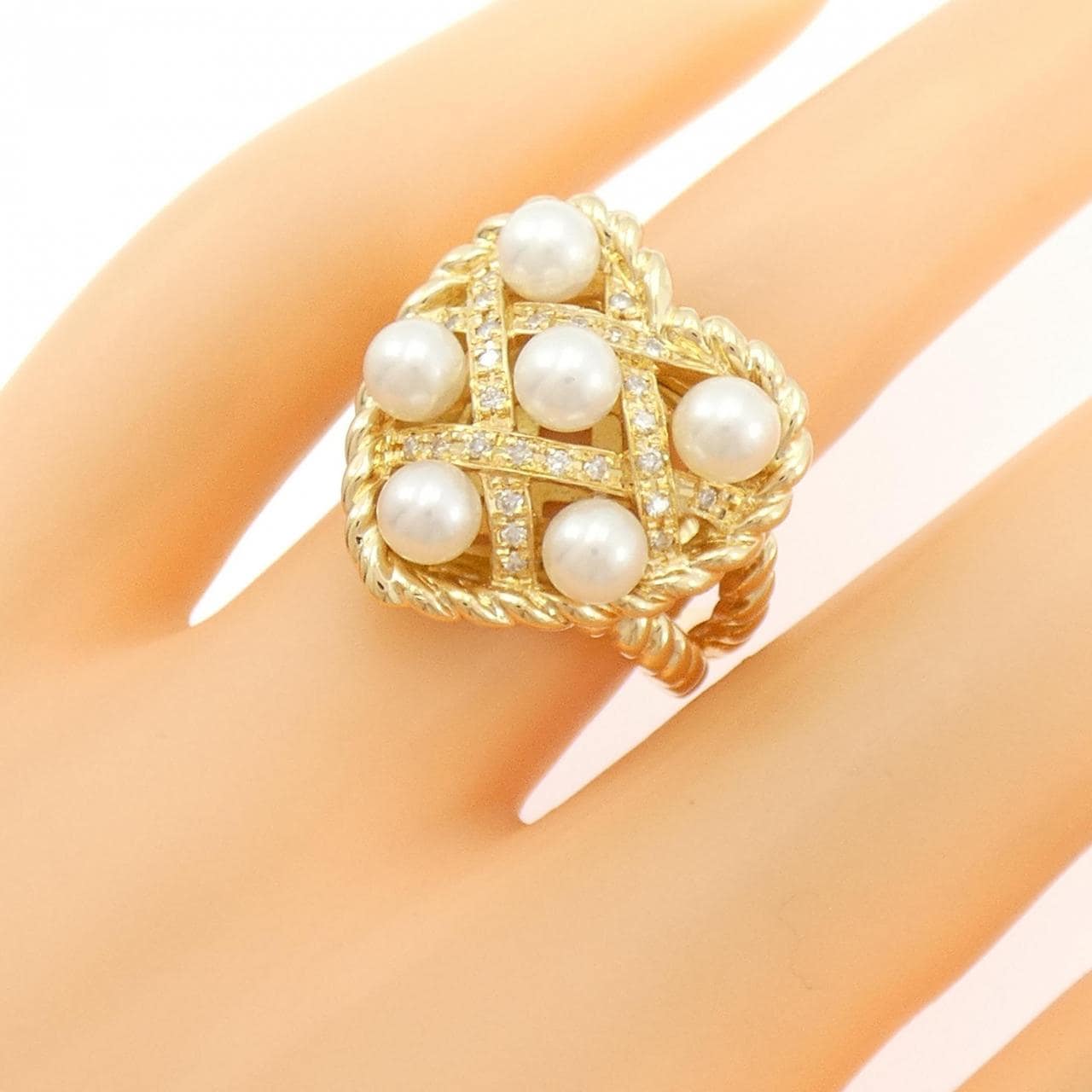 K18YG ハート アコヤパール リング