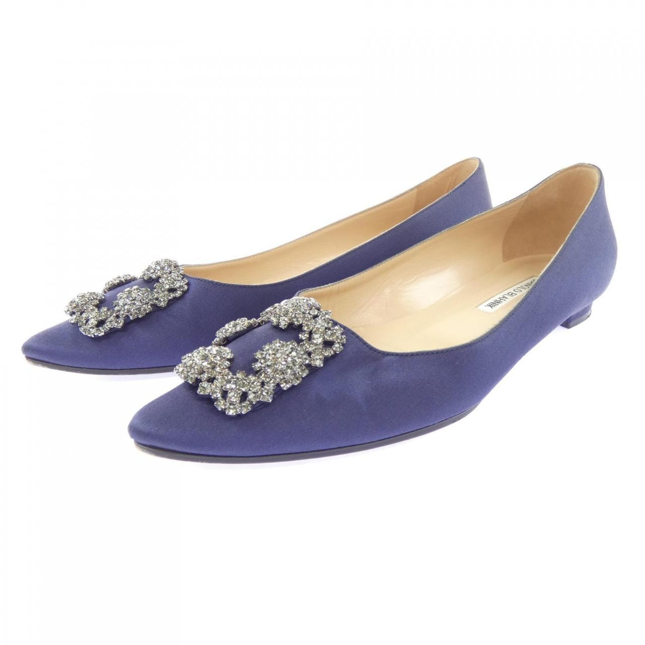 マノロブラニク MANOLO BLAHNIK HANGISIFLAT サテン フラットシューズ